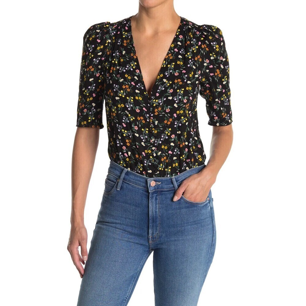 AFRM women's Alexa V-Neck Thong Floral Bodysuit Size XS